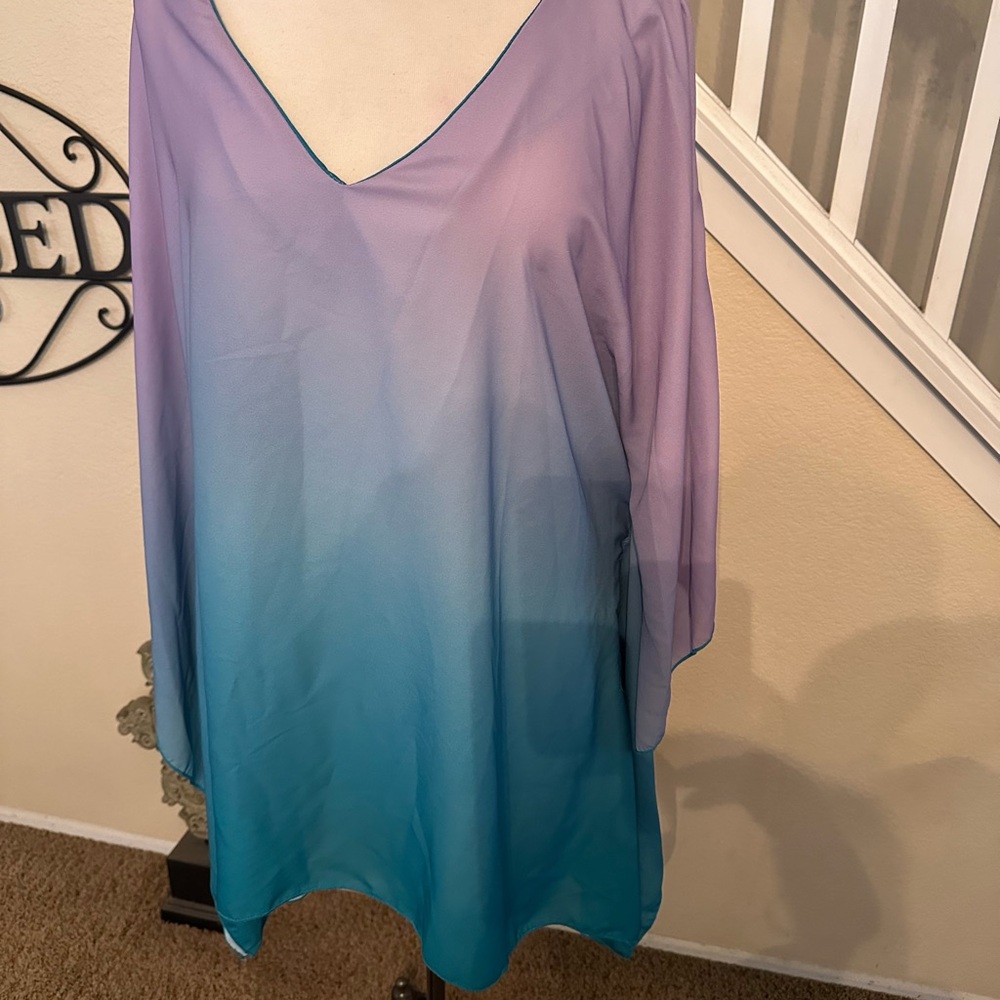 Purple and Blue Ombre V-Neck Top
